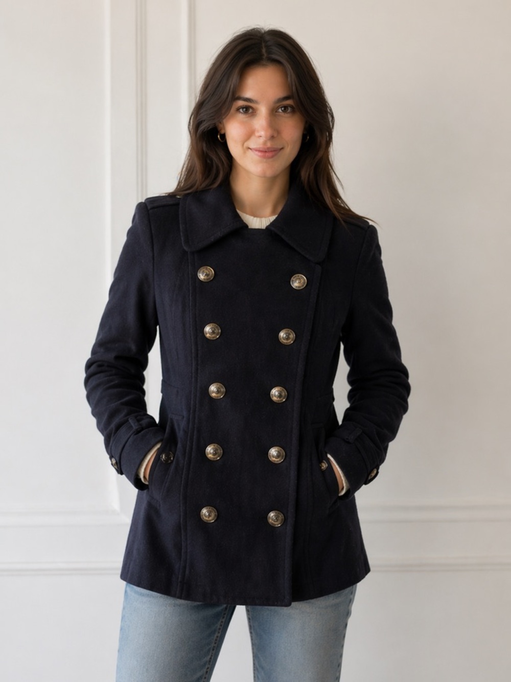 Burberry Navy Virgin Wool Peacoat